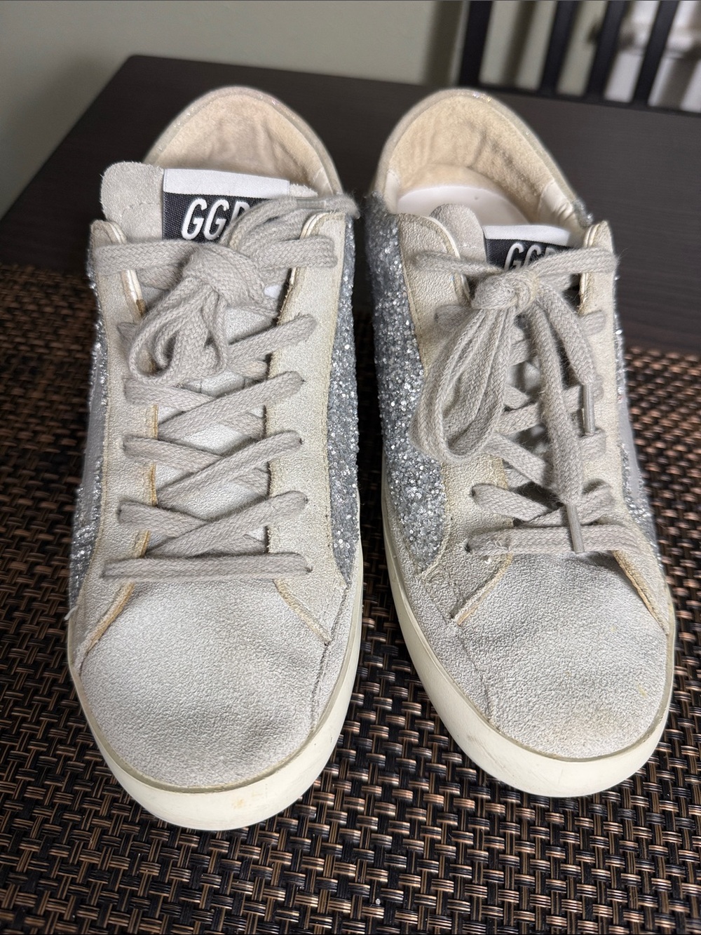 Golden Goose Super-Star Sneakers with Silver Glitter Heel and Beige Suede - Picture 3 of 12